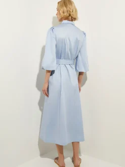 Dresses|Misook Puff Sleeve Cotton Midi Shirtdress CirrusBlue