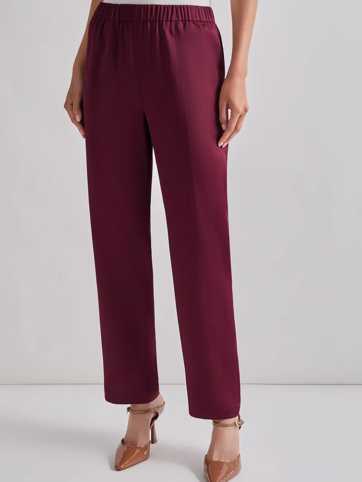 Pants & Shorts|Misook Pull-On Woven Straight Leg Pants Sangria