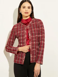 Jackets & Coats|Misook Red Plaid Jacket - Womens Tweed Jacket | ScarletRed/Mahogany/ItalianClay/Biscotti/Black
