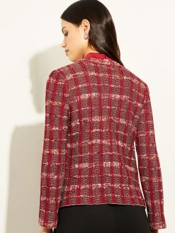 Jackets & Coats|Misook Red Plaid Jacket - Womens Tweed Jacket | ScarletRed/Mahogany/ItalianClay/Biscotti/Black