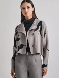 Jackets & Coats|Misook Relaxed Fit Abstract Floral Soft Knit Jacket Mink/Black