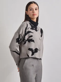 Jackets & Coats|Misook Relaxed Fit Abstract Floral Soft Knit Jacket Mink/Black