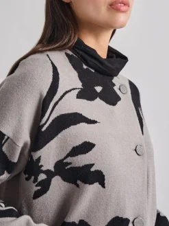Jackets & Coats|Misook Relaxed Fit Abstract Floral Soft Knit Jacket Mink/Black