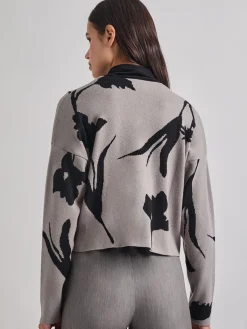 Jackets & Coats|Misook Relaxed Fit Abstract Floral Soft Knit Jacket Mink/Black