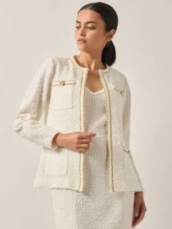 Jackets & Coats|Misook Relaxed Fit Boucle Lurex Crochet Trim Knit Jacket NewIvory