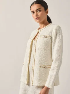 Jackets & Coats|Misook Relaxed Fit Boucle Lurex Crochet Trim Knit Jacket NewIvory