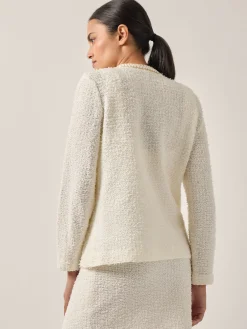 Jackets & Coats|Misook Relaxed Fit Boucle Lurex Crochet Trim Knit Jacket NewIvory