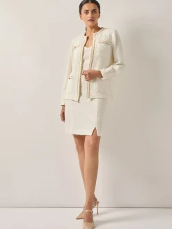 Jackets & Coats|Misook Relaxed Fit Boucle Lurex Crochet Trim Knit Jacket NewIvory