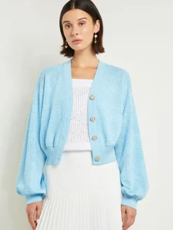 Jackets & Coats|Misook Relaxed Fit Button Front Jacket - Balloon Sleeve Soft Burnout Knit CaribbeanMist