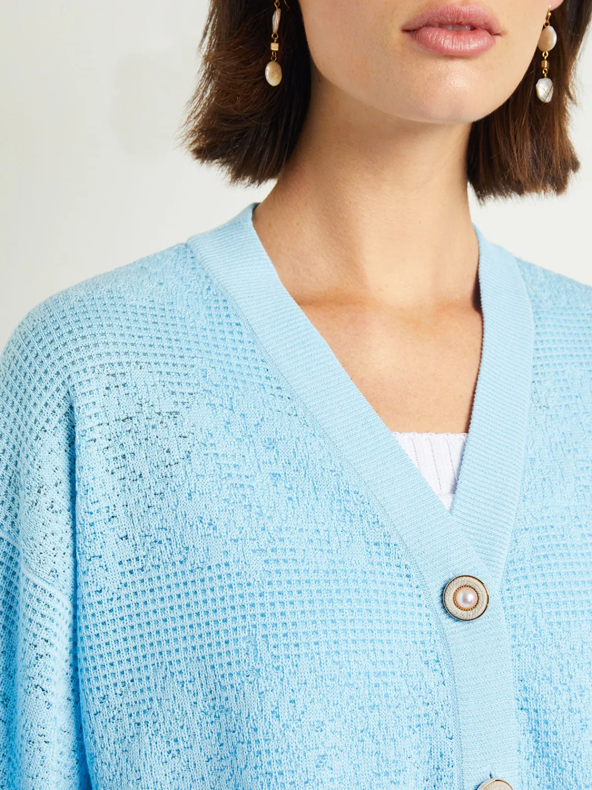 Jackets & Coats|Misook Relaxed Fit Button Front Jacket - Balloon Sleeve Soft Burnout Knit CaribbeanMist