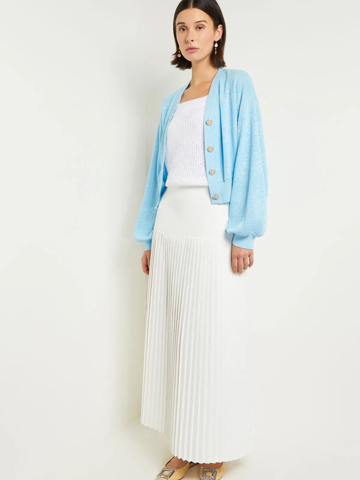 Jackets & Coats|Misook Relaxed Fit Button Front Jacket - Balloon Sleeve Soft Burnout Knit CaribbeanMist