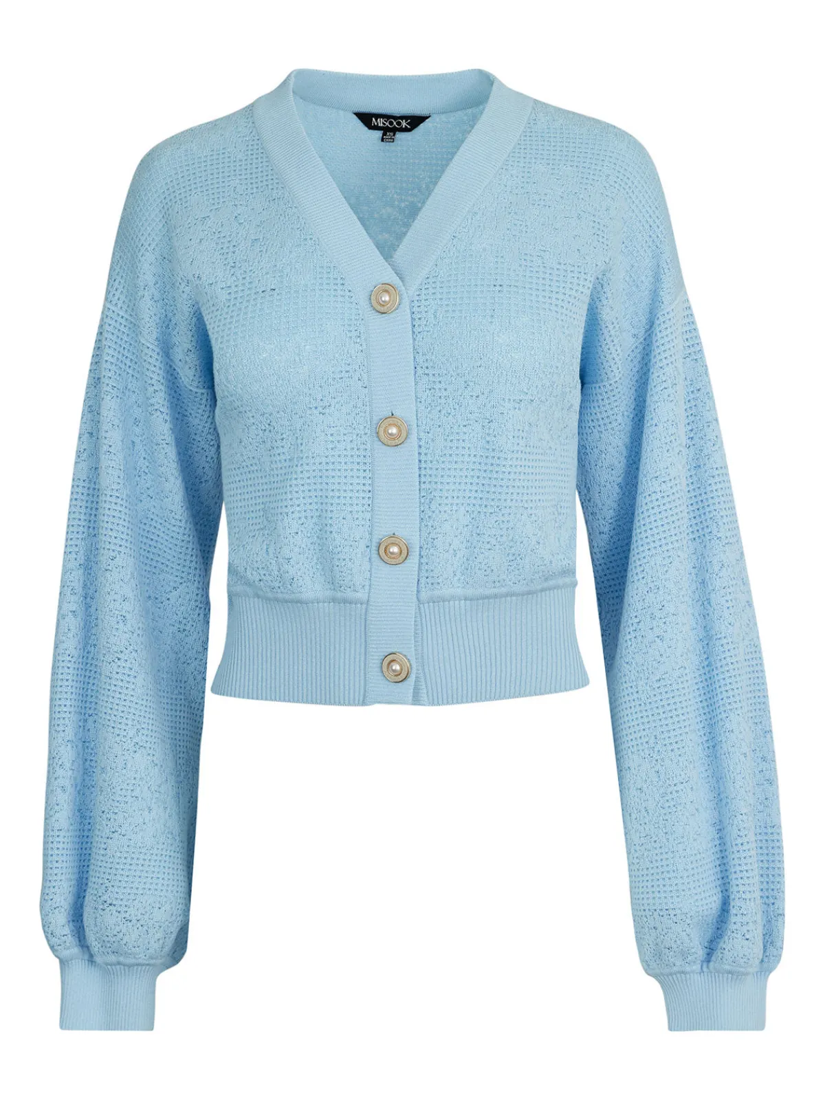 Jackets & Coats|Misook Relaxed Fit Button Front Jacket - Balloon Sleeve Soft Burnout Knit CaribbeanMist