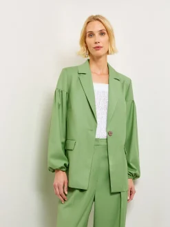 Jackets & Coats|Misook Relaxed Fit One Button Jacket - Balloon Sleeve Relaxed Woven VerdantClover