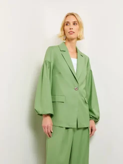 Jackets & Coats|Misook Relaxed Fit One Button Jacket - Balloon Sleeve Relaxed Woven VerdantClover