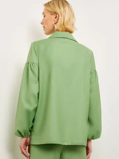 Jackets & Coats|Misook Relaxed Fit One Button Jacket - Balloon Sleeve Relaxed Woven VerdantClover