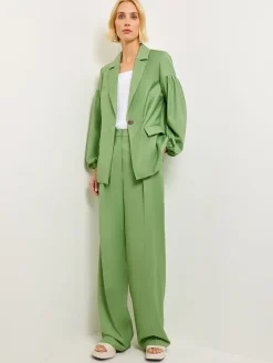 Jackets & Coats|Misook Relaxed Fit One Button Jacket - Balloon Sleeve Relaxed Woven VerdantClover