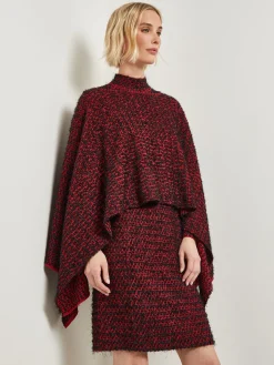 Jackets & Coats|Misook Relaxed Fit Two-Tone Eyelash Knit Poncho Rouge/Black