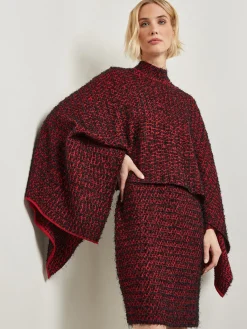 Jackets & Coats|Misook Relaxed Fit Two-Tone Eyelash Knit Poncho Rouge/Black