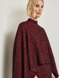 Jackets & Coats|Misook Relaxed Fit Two-Tone Eyelash Knit Poncho Rouge/Black