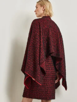 Jackets & Coats|Misook Relaxed Fit Two-Tone Eyelash Knit Poncho Rouge/Black