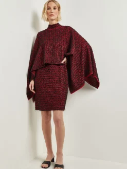 Jackets & Coats|Misook Relaxed Fit Two-Tone Eyelash Knit Poncho Rouge/Black