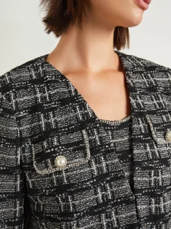 Jackets & Coats|Misook Rhinestone Accent Fringe Tweed Knit Jacket Black/NewIvory