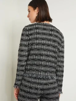 Jackets & Coats|Misook Rhinestone Accent Fringe Tweed Knit Jacket Black/NewIvory