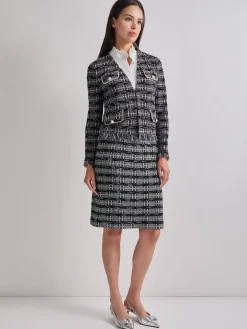 Jackets & Coats|Misook Rhinestone Accent Fringe Tweed Knit Jacket Black/NewIvory