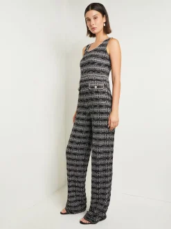 Pants & Shorts|Dresses|Misook Rhinestone Accent Tweed Knit Jumpsuit Black/NewIvory