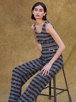 Pants & Shorts|Dresses|Misook Rhinestone Accent Tweed Knit Jumpsuit Black/NewIvory
