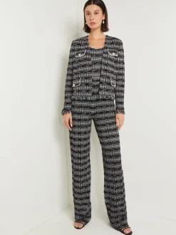 Pants & Shorts|Dresses|Misook Rhinestone Accent Tweed Knit Jumpsuit Black/NewIvory