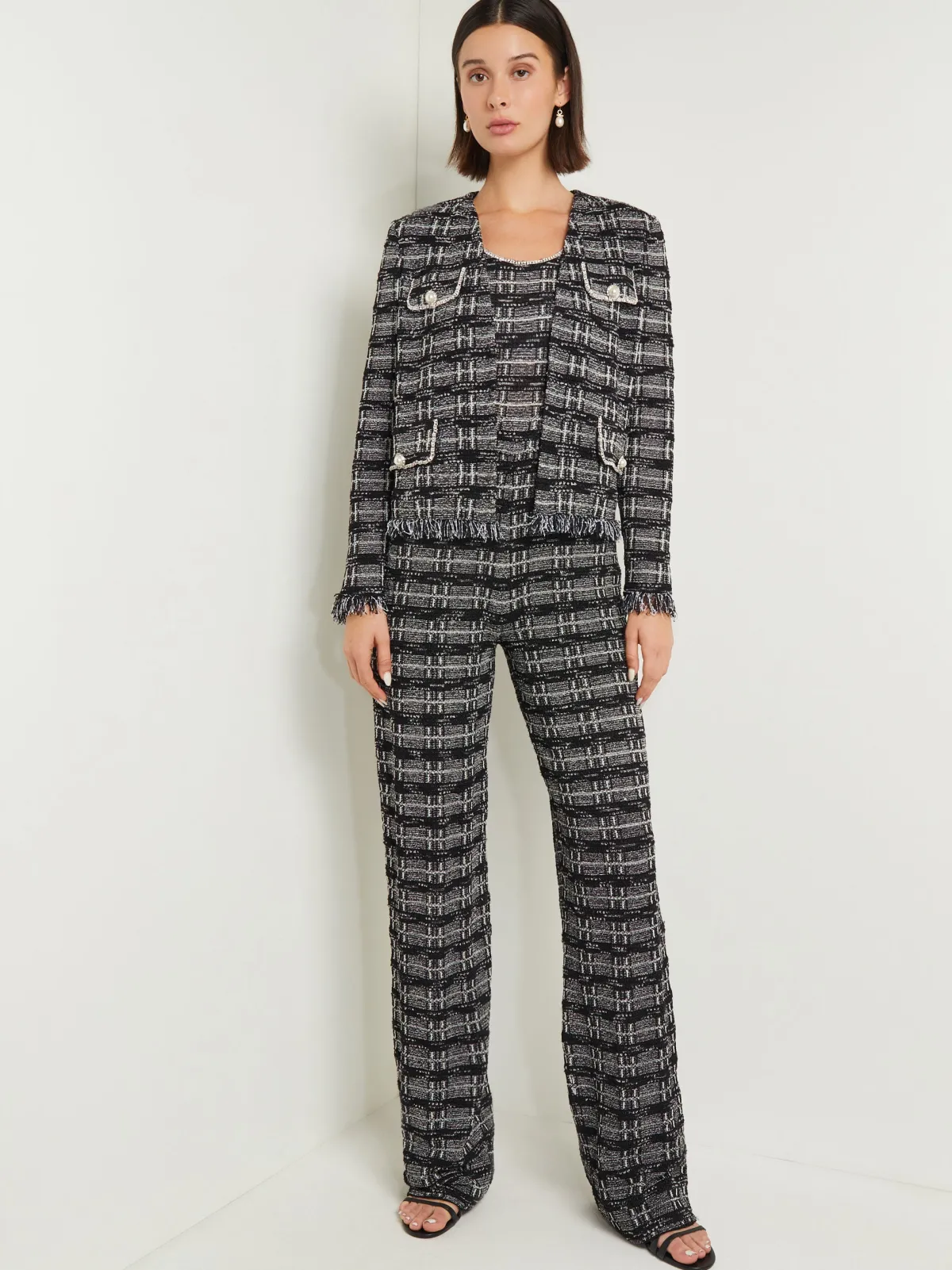 Pants & Shorts|Dresses|Misook Rhinestone Accent Tweed Knit Jumpsuit Black/NewIvory