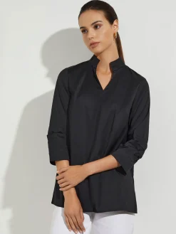 Tops & Tees|Misook Ruche Sleeve Cotton Tunic Black
