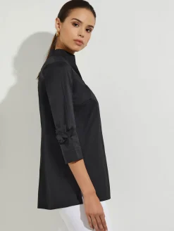 Tops & Tees|Misook Ruche Sleeve Cotton Tunic Black