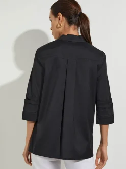 Tops & Tees|Misook Ruche Sleeve Cotton Tunic Black