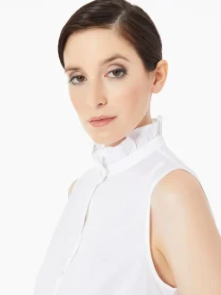 Blouses & Shirts|Tops & Tees|Misook Ruffle Neck Stretch Cotton Blouse White