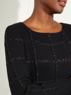 Tops & Tees|Misook Sequin Grid Soft Recycled Knit Tunic Black
