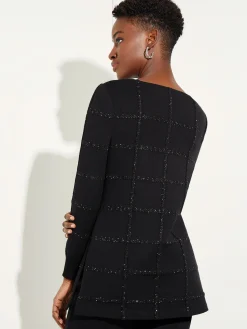 Tops & Tees|Misook Sequin Grid Soft Recycled Knit Tunic Black