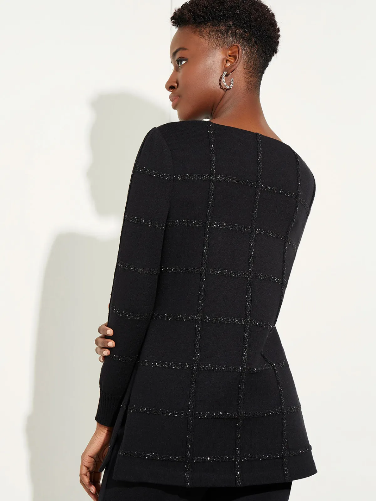Tops & Tees|Misook Sequin Grid Soft Recycled Knit Tunic Black