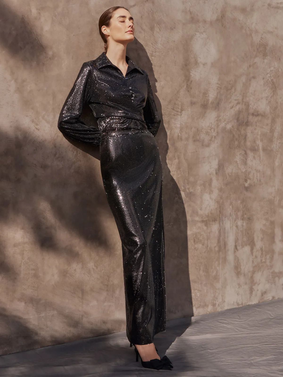 Blouses & Shirts|Tops & Tees|Misook Sequin Novelty Woven Blouse Black