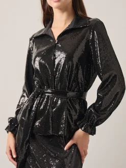Blouses & Shirts|Tops & Tees|Misook Sequin Novelty Woven Blouse Black