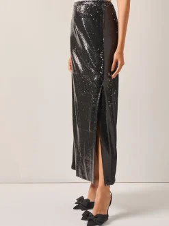 Skirts|Misook Sequin Novelty Woven Straight Maxi Skirt Black