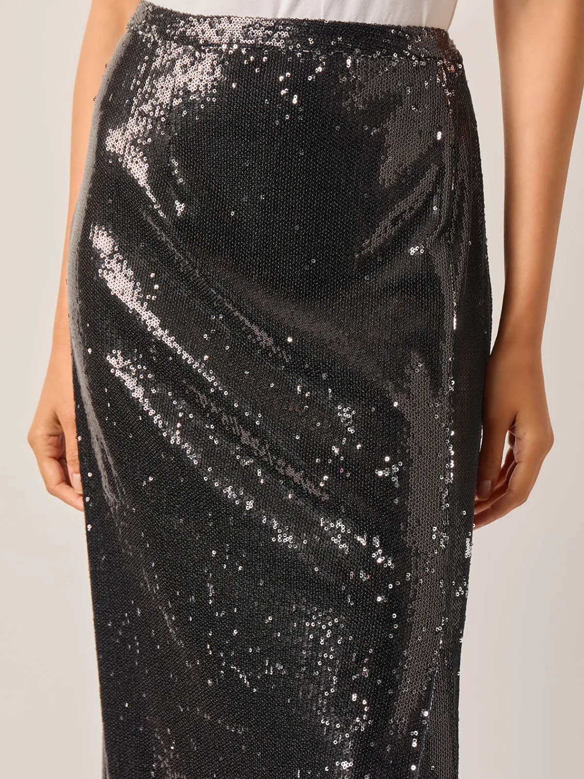 Skirts|Misook Sequin Novelty Woven Straight Maxi Skirt Black