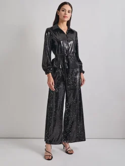 Pants & Shorts|Misook Sequin Novelty Woven Wide Leg Pant Black