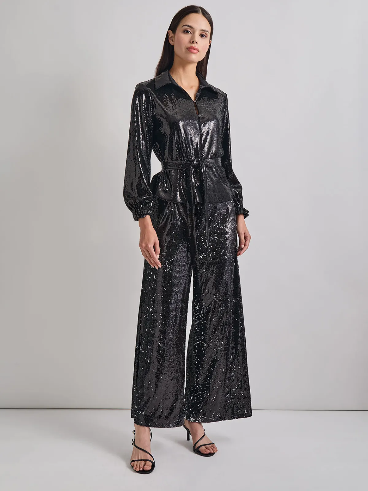Pants & Shorts|Misook Sequin Novelty Woven Wide Leg Pant Black