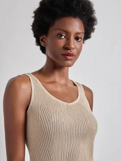 Tops & Tees|Tanks|Misook Shaped Ribbed Knit V-Neck Tank Biscotti