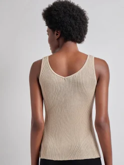 Tops & Tees|Tanks|Misook Shaped Ribbed Knit V-Neck Tank Biscotti