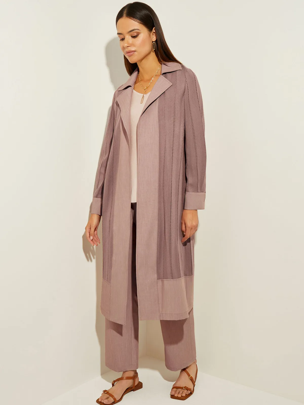 Jackets & Coats|Misook Sheer Duster - Long Brown Coat | Macchiato