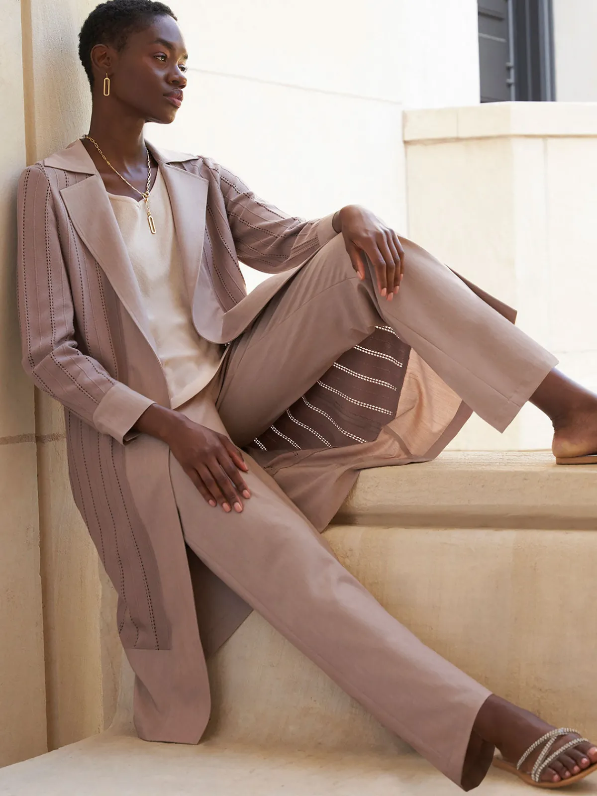 Jackets & Coats|Misook Sheer Duster - Long Brown Coat | Macchiato