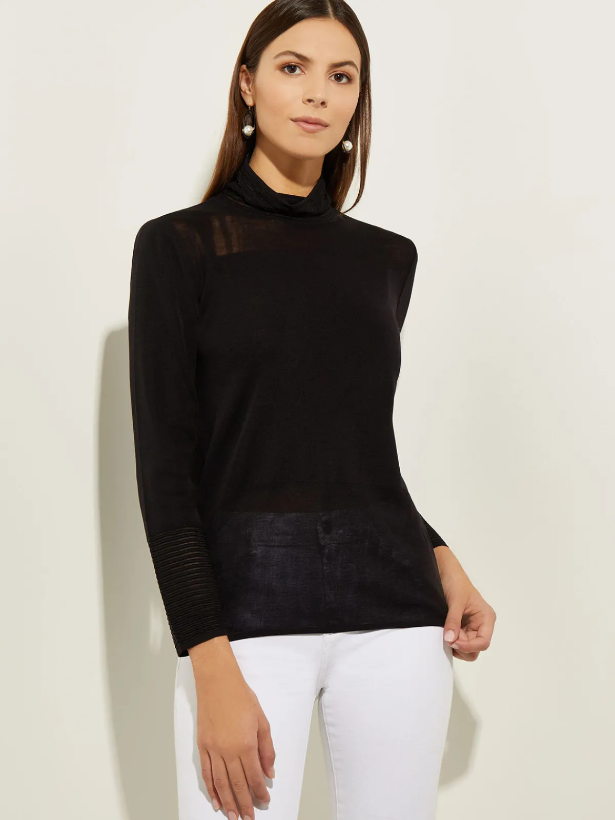 Tops & Tees|Misook Sheer Inset Turtleneck Black